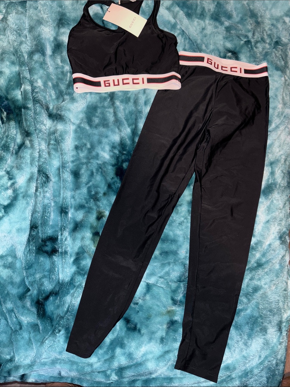 Gucci Black Leggings with Pale Pink Branded Waistband